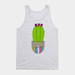 Cute Cactus Design #183: Big Cactus With Flowers In Cute Pot Tank Top